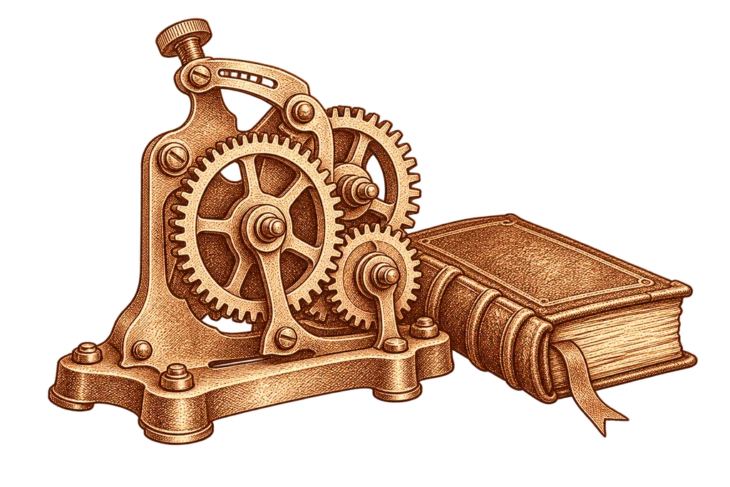 A small mechanism beside a book represents browsing preferences.