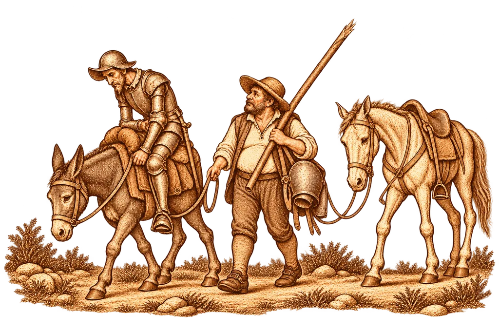 Pedro Alonso lleva al herido Don Quijote a casa sobre su asno.