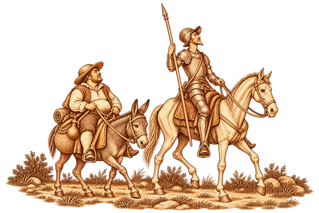 Don Quijote y Sancho Panza emprenden su segunda salida con provisiones.