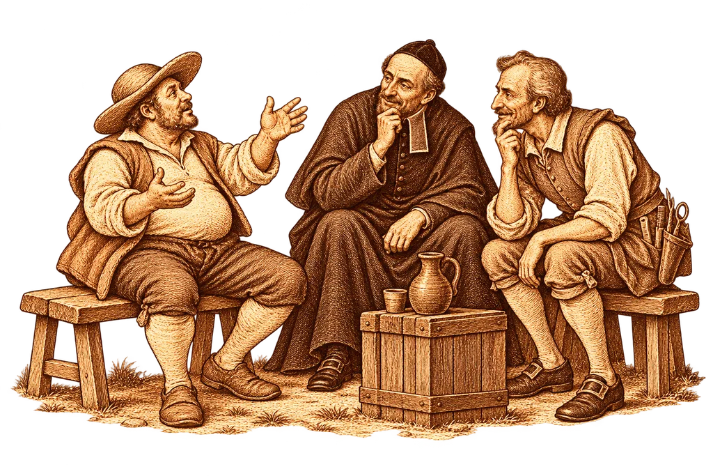 Sancho reconstructs the letter from memory before the priest and barber at the inn.