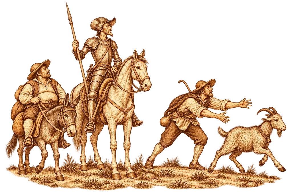 Un cabrero persigue a su cabra e interrumpe la conversación de Don Quijote.