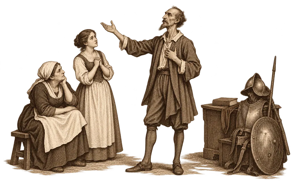 Don Quixote defends his chivalric calling before his housekeeper and niece.