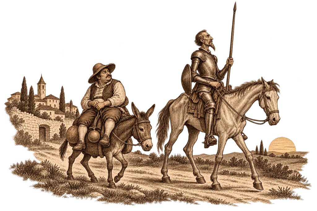 Don Quijote y Sancho parten de la aldea en su tercera salida.