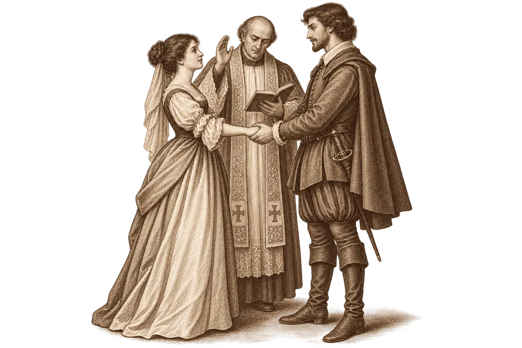 The priest blesses the marriage of Basilio and Quiteria after the ruse.