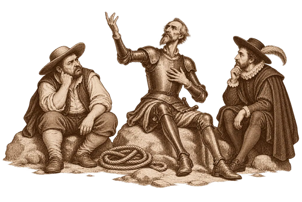 Don Quixote describes his vision of Montesinos to Sancho and the cousin.