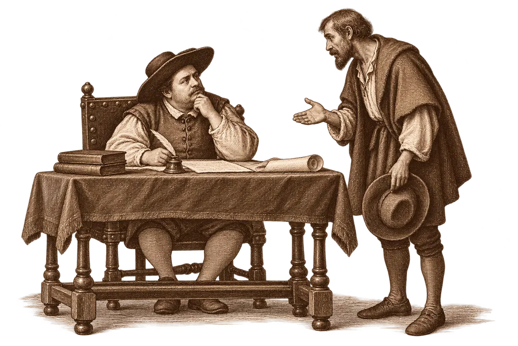 Sancho hears the bridge dilemma before deciding in favor of mercy.